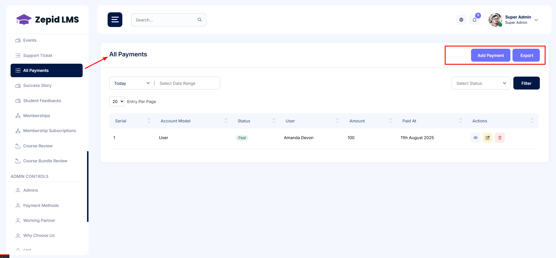 Dashboard screenshot