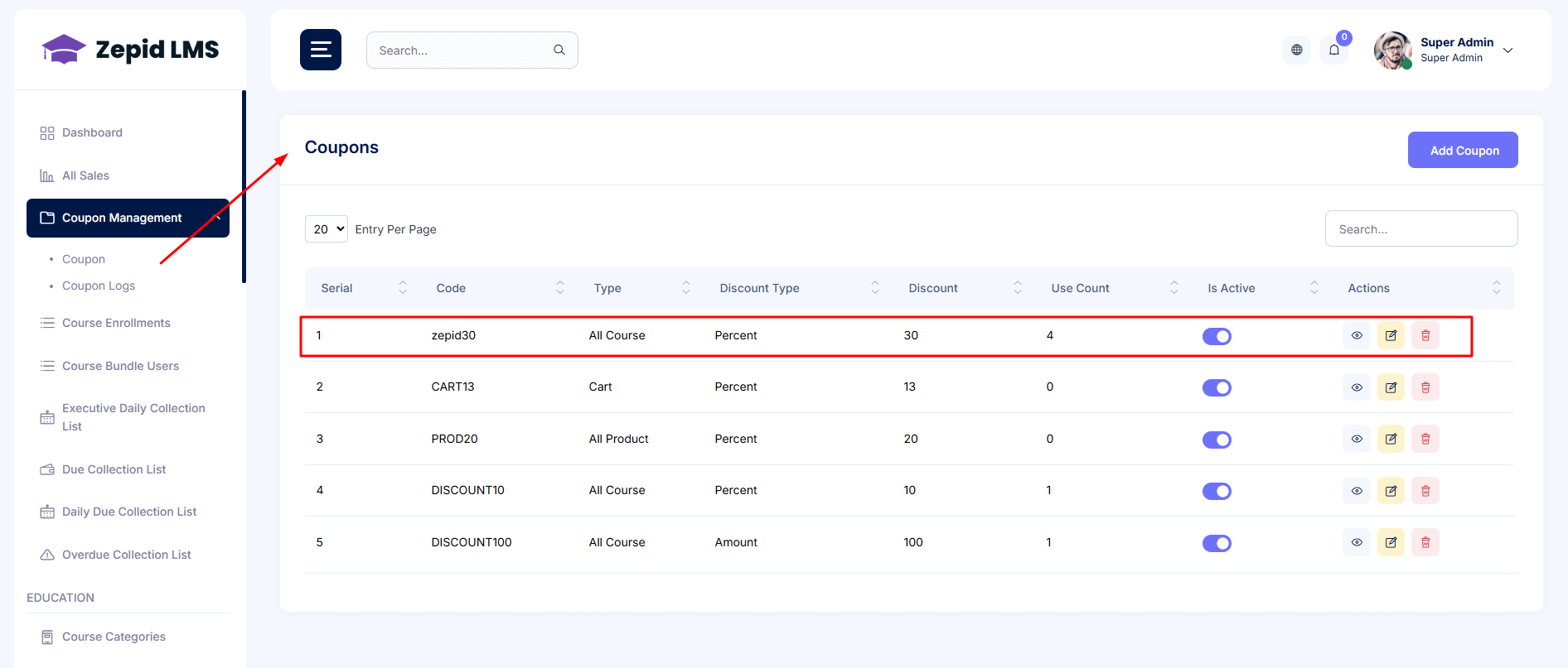 Dashboard screenshot