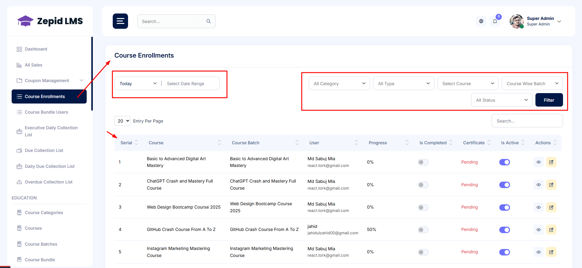 Dashboard screenshot