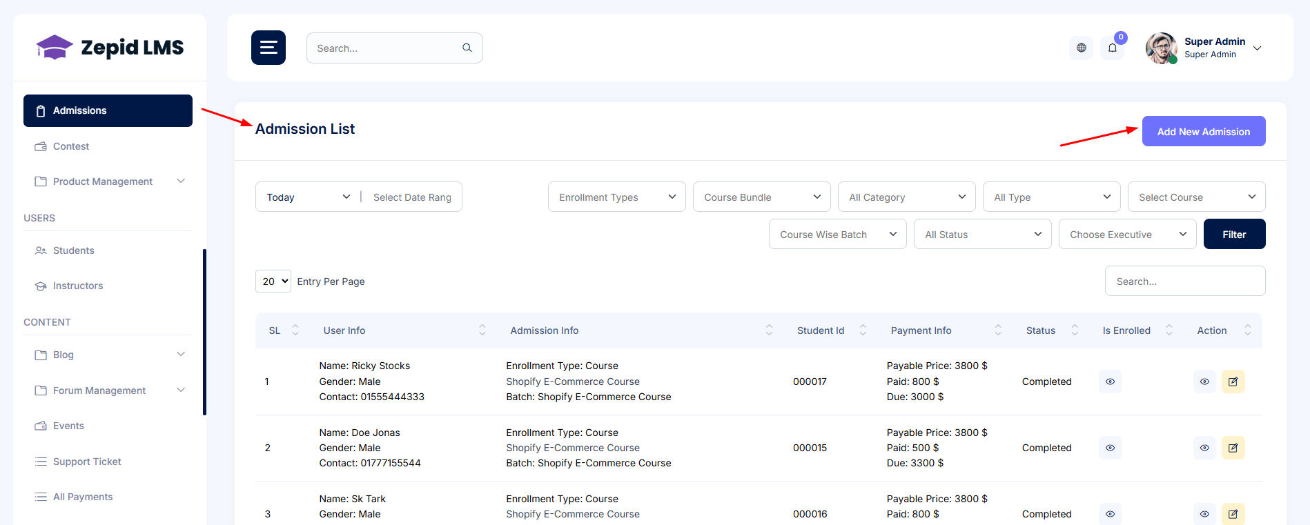 Dashboard screenshot