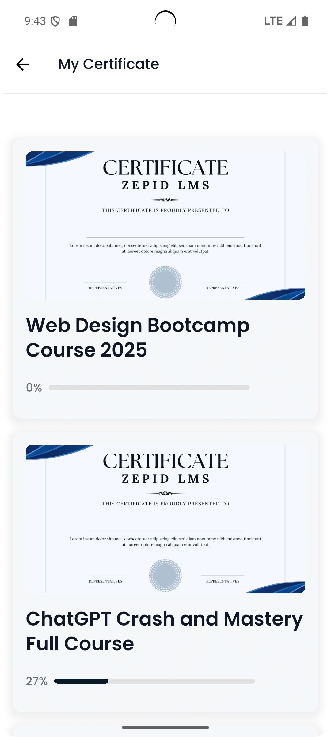 Certificates Section