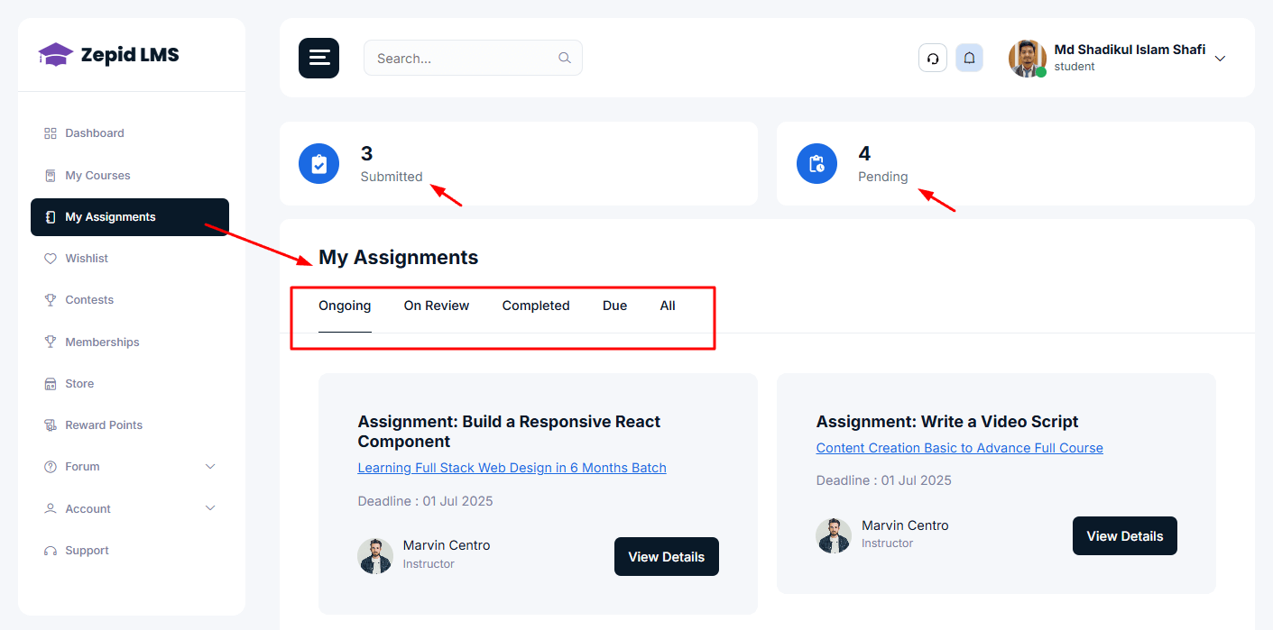 Dashboard screenshot